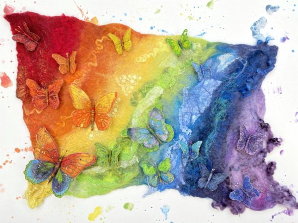 Rainbows and Butterflies Textile Art